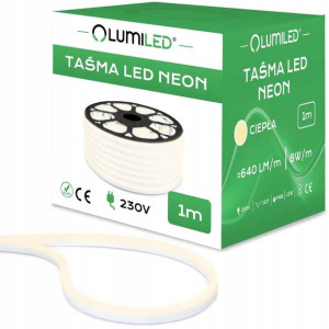 Taśma LED NEON PASEK 230V 1m GUMOWY IP68 Ciepły