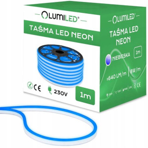 Taśma LED NEON PASEK 230V 1m GUMOWY IP68 Niebieski