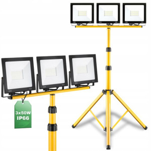 Naświetlacz HALOGEN LED 3x 50W + Statyw Budowlany