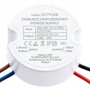 Zasilacz do TAŚMY LED 12V 25W DOPUSZKOWY DO PUSZKI