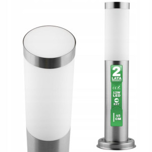 Lampa Ogrodowa Stojąca Zewnętrzna E27 SŁUPEK Ogrodowy LED SREBRNY INOX 45cm