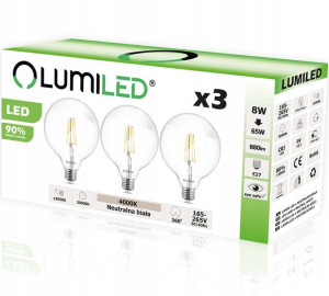 3x Żarówka Led E27 Globe G125 8w 65w 4000k Lumiled