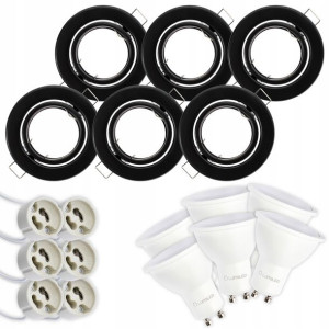 6x Oprawa Halogenowa Ruchoma Czarna + Led Gu10