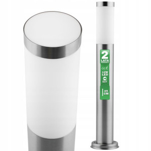 Lampa Ogrodowa Stojąca Zewnętrzna E27 SŁUPEK Ogrodowy LED SREBRNY INOX 65cm