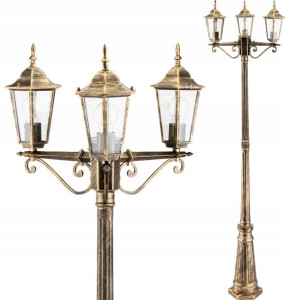 Lampa Ogrodowa 3xE27 LATARNIA WYSOKA SŁUPEK Patyna