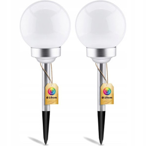 2x Lampa Ogrodowa LED SOLARNA KULA 15cm SATYNA