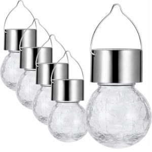 5x Lampa Ogrodowa LED SOLARNA KULA WISZĄCA SZKŁO