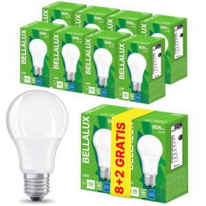 8x Żarówka Led E27 8,5w 60w 840 Bellalux + Gratis