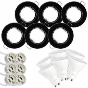 6x Oprawa HALOGENOWA STAŁA Czarna + LED GU10 8W