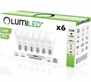 6x Żarówka LED E27 15W 1521lm A65 4000K LUMILED