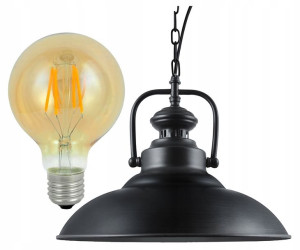 Lampa Wisząca Sufitowa Czarna + Żarówka LED E27 4W