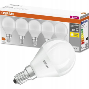 Żarówka Led E14 Kulka 5w = 40w 2700k Osram 5pak