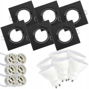 6x Oprawa HALOGENOWA Ruchoma Czarna + LED GU10 6W