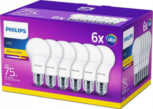 6x Żarówka Led E27 11w = 75w A60 2700k Philips