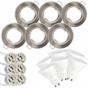 6x Oprawa HALOGENOWA STAŁA Satyna + LED GU10 3W