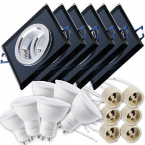 Zestaw 6x oprawa halogenowa szklana + LED GU10 6W