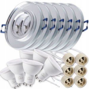 Zestaw 6x oprawa halogenowa SZKLANA + LED GU10 6W