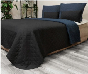 Narzuta Pikowana Dwustronna 160x200 Czarny Granat