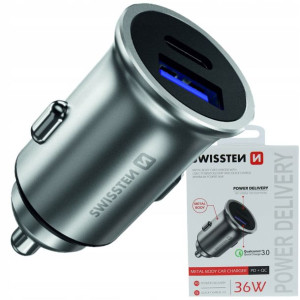 Swissten Ładowarka Samochodowa Usb-c 36w Metalowa