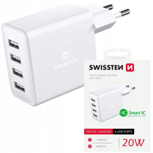 Ładowarka Sieciowa 4xusb Szybka 20w Swissten
