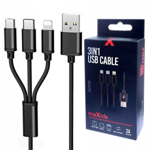 Nylonowy kabel 3W1 Typ C/micro USB/iPhone 1,15m