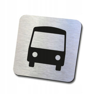 Srebrna tabliczka informacyjna autobus 10x10 cm
