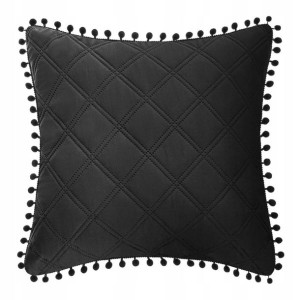 Poszewka Dekoracyjna z Pomponami 45x45 Czarna