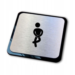 srebrna tabliczka informacyjna grawer WC pan