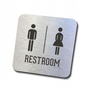 Srebrna tabliczka informacyjna restroom 10x10 cm