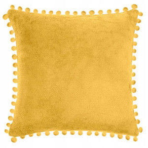Poszewka Pluszowa z Pomponami Musztardowa 40x40