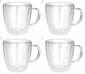 FILIŻANKI SZKLANKI kubek ścianka duo 4 x 180 ml