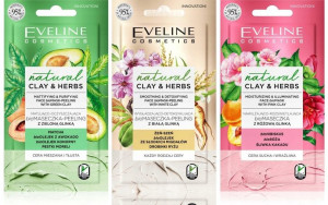 Eveline Natural Herbs maseczki z glinką MIX zestaw x3