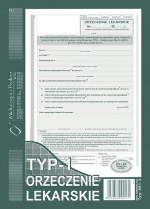 Orzeczenie zaświadczenie lekarskie A5 851-3