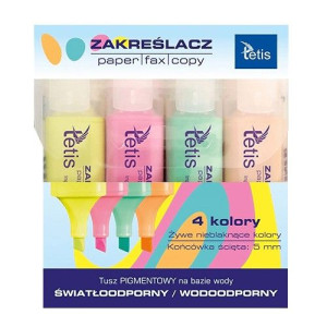 Komplet zakreślaczy pastelowych 4 kolory Tetis