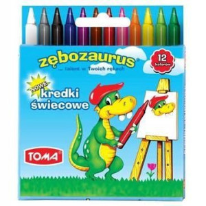 Kredki świecowe ZĘBOZAURUS 12 kolorów TOMA