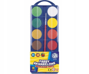 Farby akwarelowe szkolne 12 kolorów FI30mm ASTRA