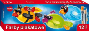 Farby szkolne plakatowe 12 kolorów 20ml MONA