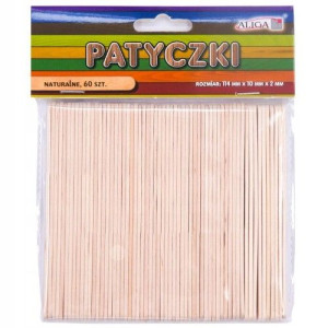 Patyczki drewniane bezbarwne 60 szt. 114x10x2mm