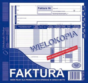 Faktura wzór pełny netto wielokopia 2/3 A4 100-2E