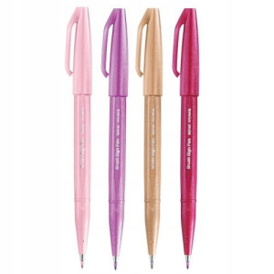 Pisaki do kaligrafii brush 4 szt. Pentel różowe