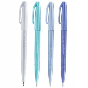 Pisaki do kaligrafii brush 4 szt Pentel niebieskie