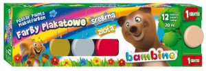 Farby szkolne plakatowe 12 kolorów BAMBINO 20 ml