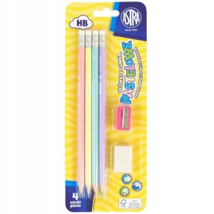 Ołówki pastel HB z miarką 4szt., gumka, temperówka