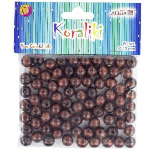 Koraliki okrągłe brązowe drewniane 12 mm 80 szt.