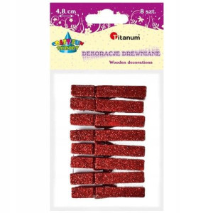 Spinacze brokatowe 4,8cm 8 szt. czerwone