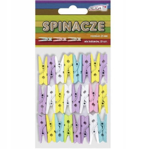 Dekoracja Spinacze drewniane pastelowe 25mm 25 szt