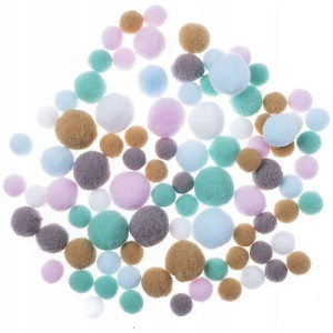 Pompony pluszowe mix PASTEL 90 szt.