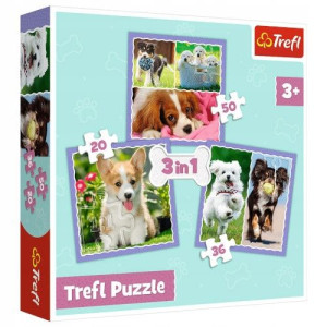 Puzzle "3 w 1" Urocze pieski Trefl