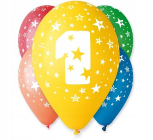 Balony z nadrukiem 1, pastelowe mix 5 szt.