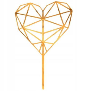 Dekoracja akrylowa toper Diamond Heart złota 16x10